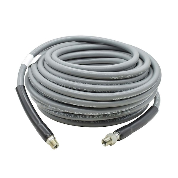 Interstate Pneumatics Pressure Washer Steel Braided Gray Rubber Hose WP 4500 PSI - 3/8 Inch x 100ft PW7211 - main